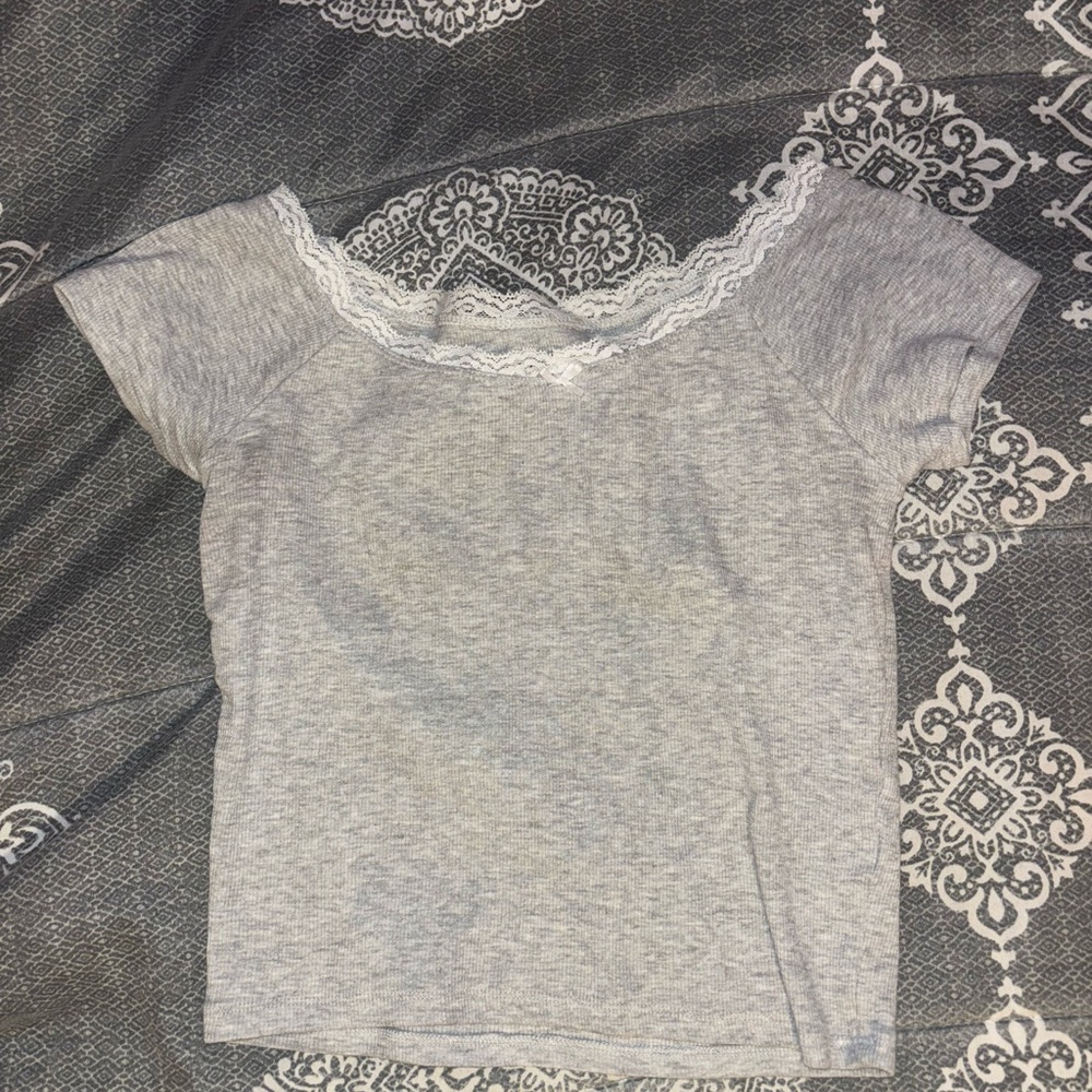 Gray Lace Trim Top